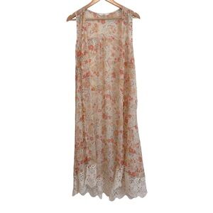 Jack Women's Small Sleeveless Ivory Floral Cottagecore Crochet Lace Overlay Top